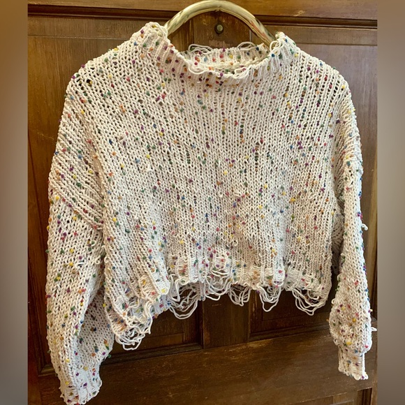 None Tops - Sweater Cropped Funky Boho Vintage Rainbow Colors unique Top Size SM